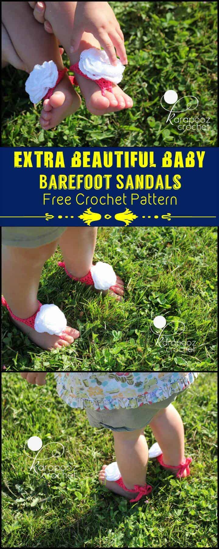 Extra Beautiful Baby Barefoot Sandals Free Crochet Pattern